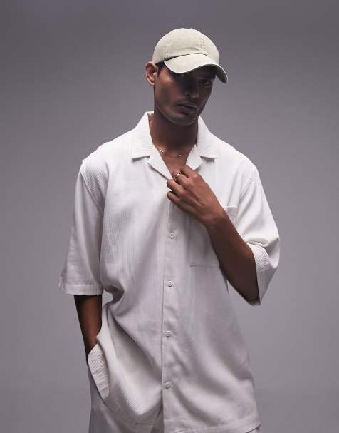 Camisa blanca holgada de manga corta con cuello de solapas de tejido texturizado de Topman (parte de un conjunto) - view 1