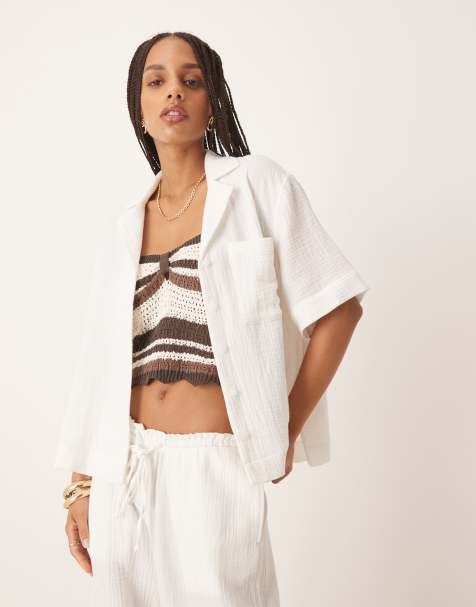 Camisa blanca holgada de manga corta de gasa de Gina Tricot (parte de un conjunto) - view 1