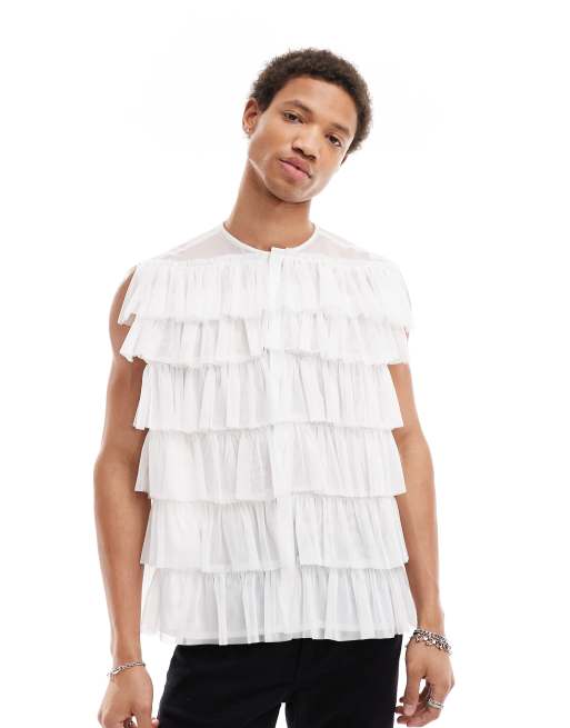 Camisa blanca holgada sin mangas con volantes de ASOS DESIGN
