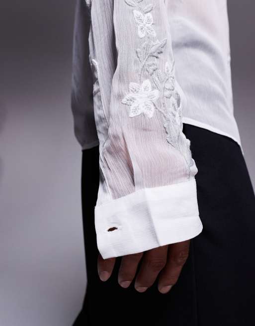Camisa blanca transparente de corte estándar con bordado floral de ASOS DESIGN, 2 de 4