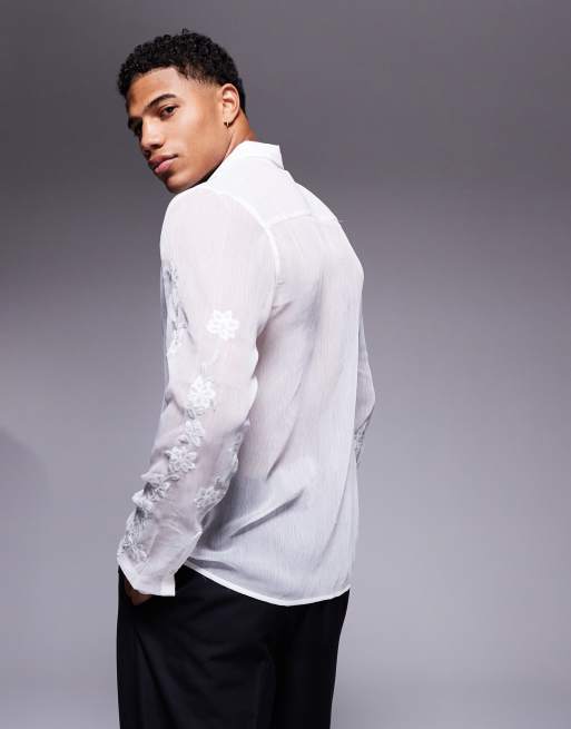 Camisa blanca transparente de corte estándar con bordado floral de ASOS DESIGN, 3 de 4