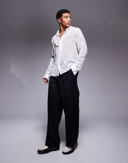 Camisa blanca transparente de corte estándar con bordado floral de ASOS DESIGN, 4 de 4
