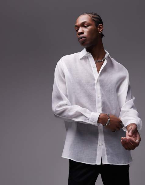 Camisa blanca transparente de manga larga de Topman - view 1