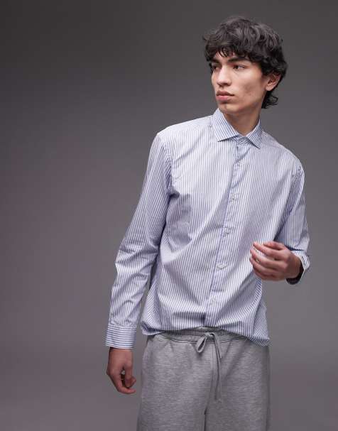 Camisa blanca y azul a rayas de algodón egipcio de Mango - view 1