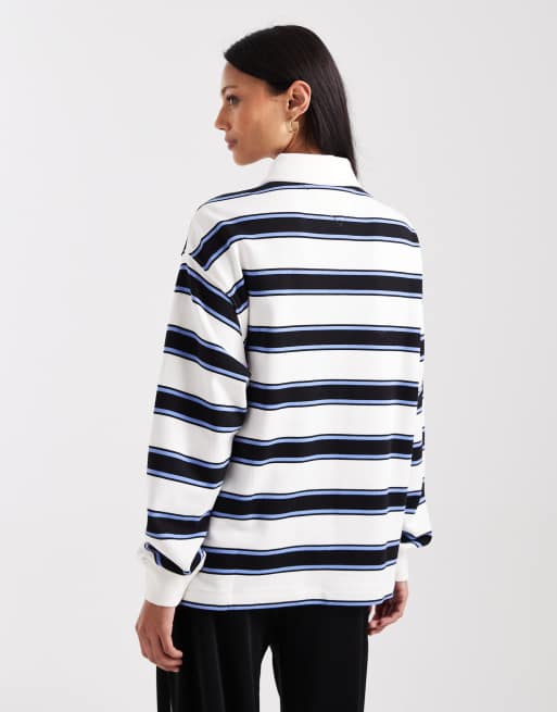 Camisa blanca y azul a rayas universitarias de estilo rugby de Tommy Jeans, 3 de 4