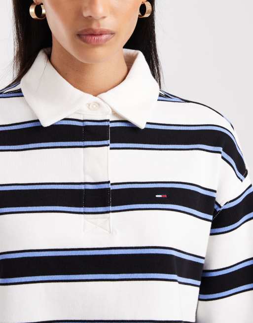 Camisa blanca y azul a rayas universitarias de estilo rugby de Tommy Jeans, 4 de 4