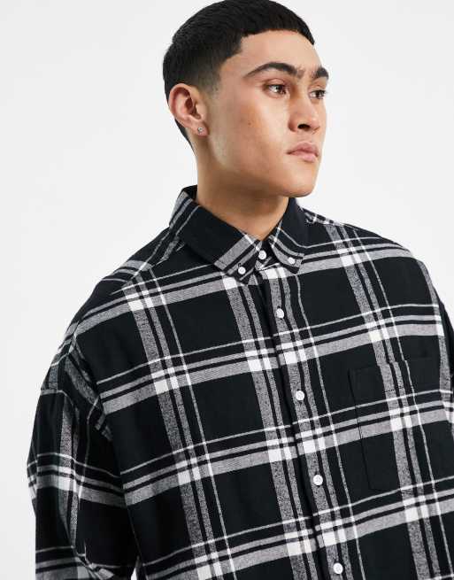 Camisa blanca y negra a cuadros de extragrande de ASOS DESIGN ASOS