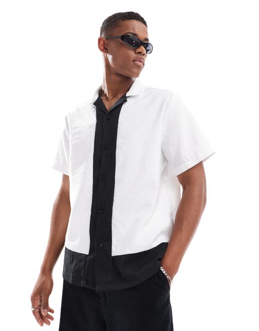 Camisa blanco hueso extragrande con paneles negros en contraste de ASOS DESIGN