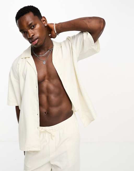 Camisa blanco hueso extragrande de lino de ADPT (parte de un conjunto)