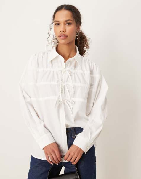 Camisa blanco marfil con detalle de lazadas y cordón ajustable de Ghospell - view 1