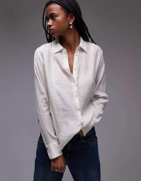 Camisa blanco marfil con patrón lineal texturizado de Topshop - view 1