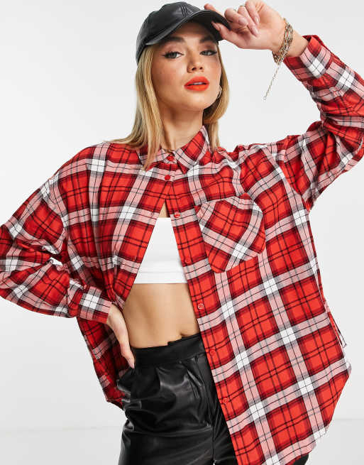Camisa Boyfriend de manga larga de cuadros en rojo y blanco de ASOS DESIGN, 2 de 4