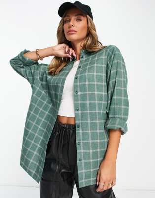 Camisa Boyfriend de manga larga de cuadros verdes y blancos de ASOS DESIGN