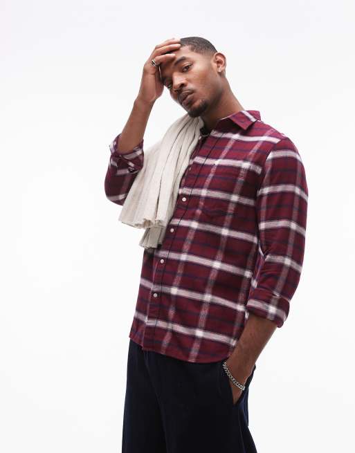 Camisa burdeos a cuadros sombreados con acabado cepillado de Tommy Hilfiger
