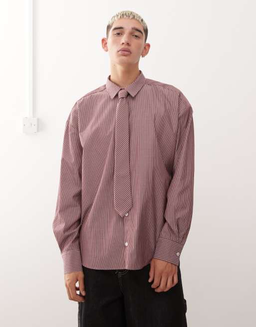 Camisa burdeos a rayas extragrande con corbata de Reclaimed Vintage