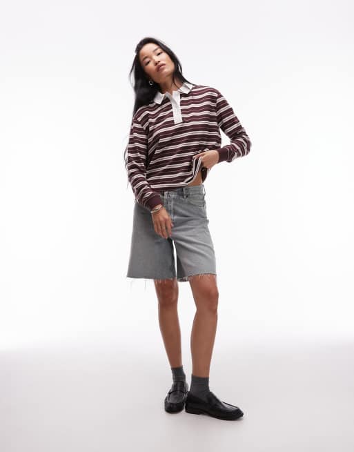 Camisa burdeos a rayas extragrande estilo polo de rugby de tejido texturizado de ASOS DESIGN, 2 de 4