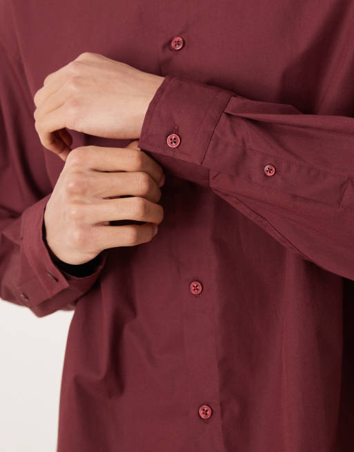 Camisa burdeos de corte cuadrado extragrande de popelina de ASOS DESIGN, 5 de 5