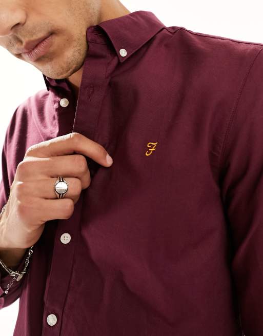 Camisa burdeos de corte slim Brewer de Farah, 2 de 4