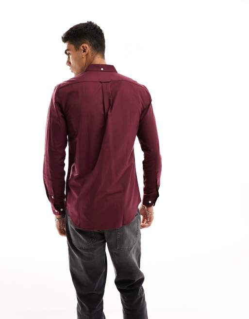 Camisa burdeos de corte slim Brewer de Farah, 3 de 4