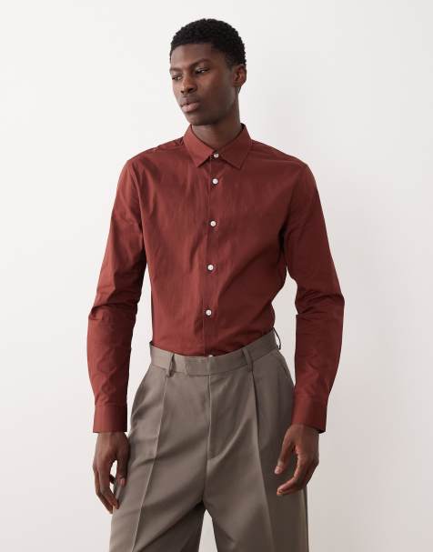 Camisa burdeos entallada de popelina de ASOS DESIGN - view 1