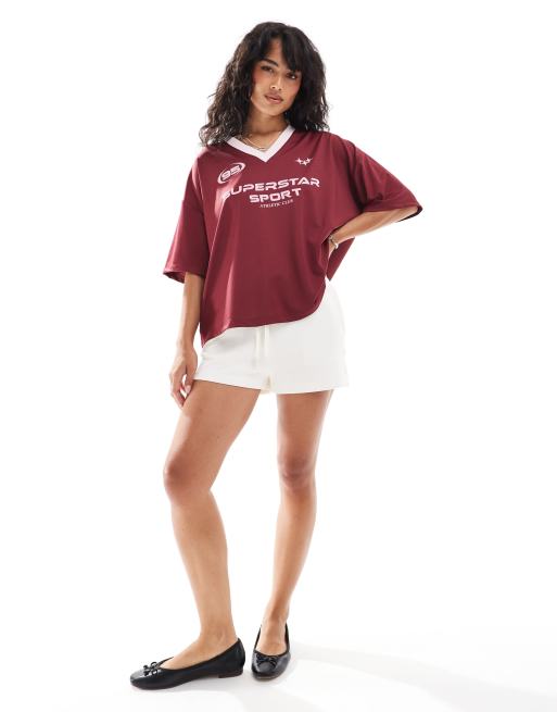 Camisa burdeos extragrande con diseño universitario y estampado gráfico de ASOS DESIGN