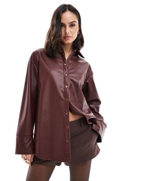 Camisa burdeos extragrande de cuero sintético de ASOS DESIGN - view 1