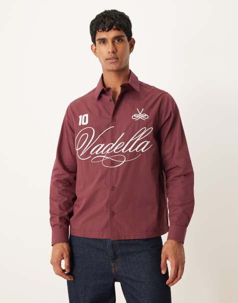 Camisa burdeos holgada con bordado de ASOS DESIGN - view 1