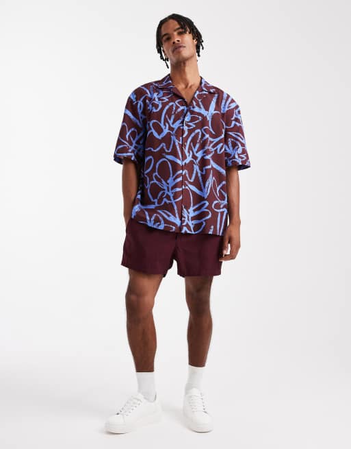Camisa burdeos holgada con cuello de solapas y estampado floral de ASOS DESIGN (parte de un conjunto), 2 de 5