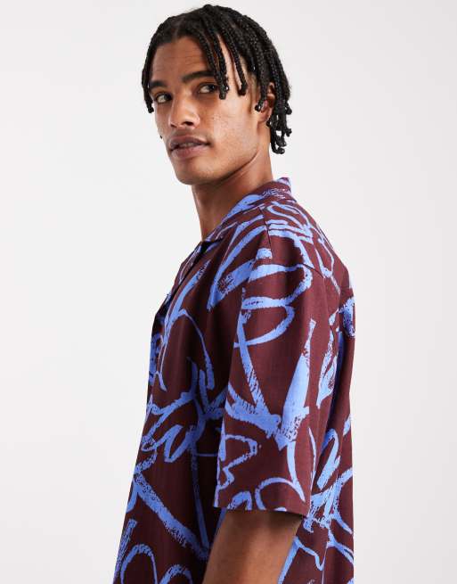 Camisa burdeos holgada con cuello de solapas y estampado floral de ASOS DESIGN (parte de un conjunto), 4 de 5