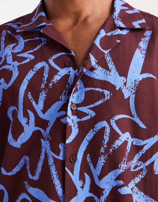 Camisa burdeos holgada con cuello de solapas y estampado floral de ASOS DESIGN (parte de un conjunto), 5 de 5