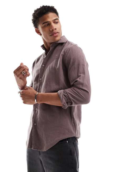 Camisa burdeos vintage de mezcla de lino de Scalpers