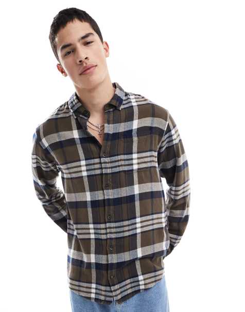 Camisa caqui a cuadros con acabado cepillado de Jack & Jones - view 1