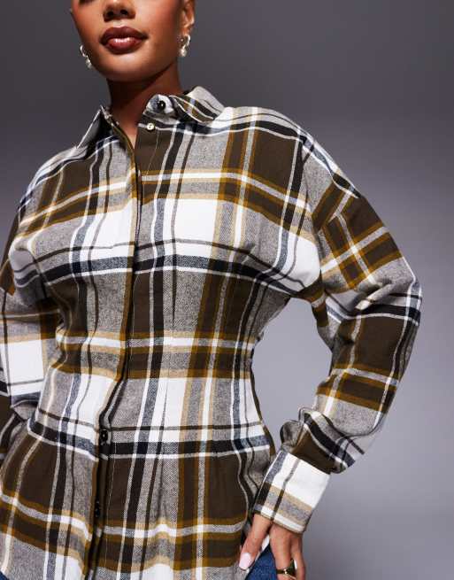 Camisa caqui a cuadros con cintura entallada de ASOS DESIGN, 4 de 4