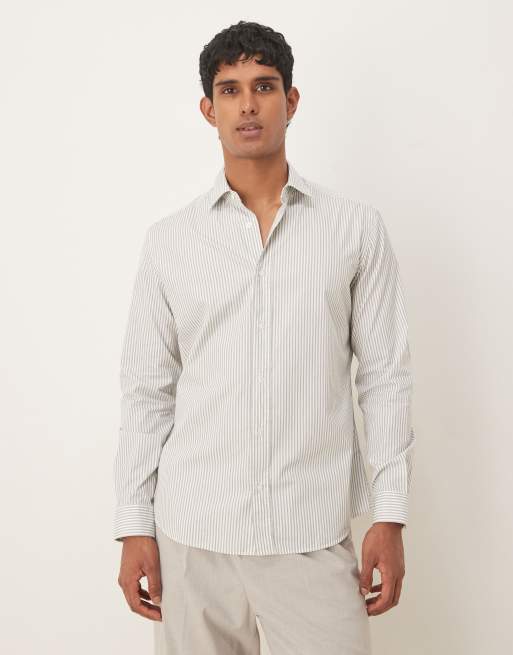 Camisa caqui a rayas de algodón de Mango