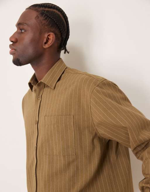 Camisa caqui a rayas de corte cuadrado extragrande de ASOS DESIGN, 3 de 4
