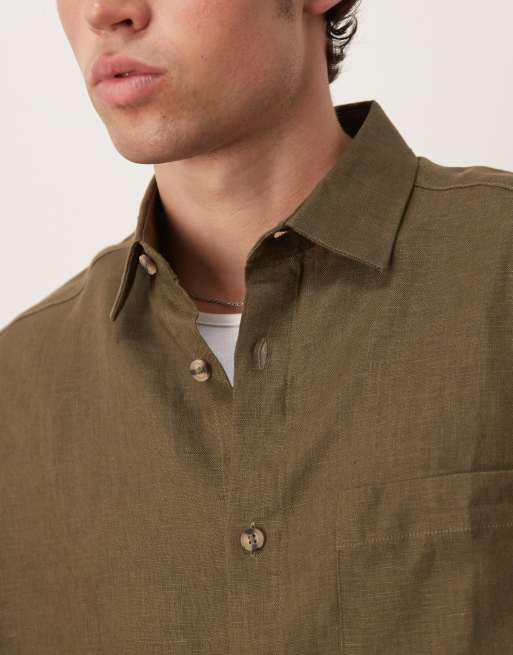 Camisa caqui de corte cuadrado extragrande de 100% lino de ASOS DESIGN, 2 de 4