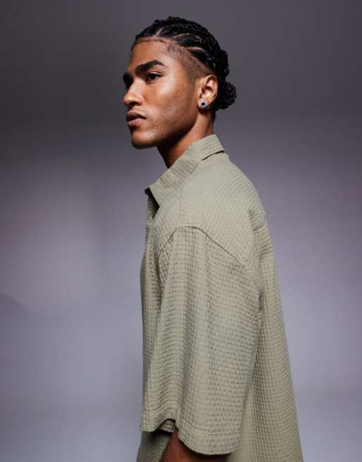 Camisa caqui de corte cuadrado extragrande de tejido texturizado de ASOS DESIGN, 5 de 5