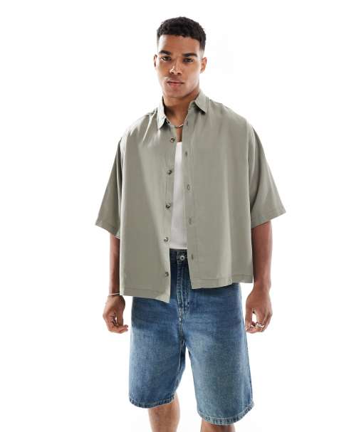 Camisa caqui de corte cuadrado extragrande premium de ASOS DESIGN - view 1