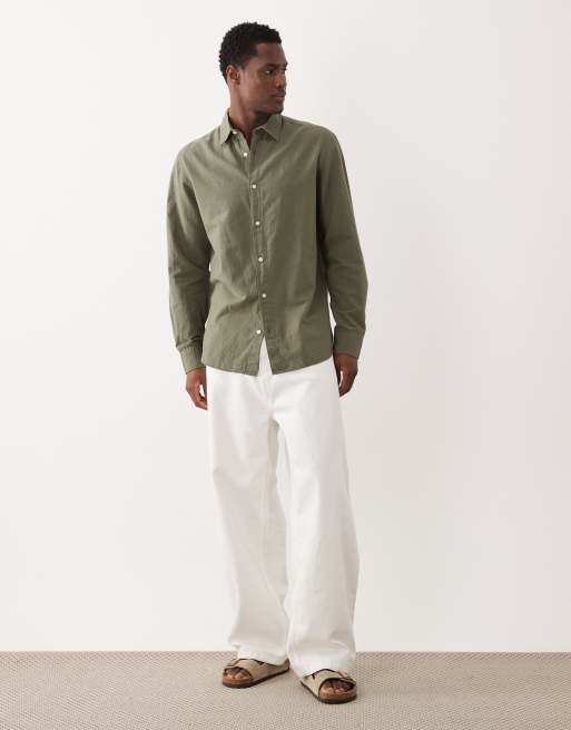 Camisa caqui de corte estándar de mezcla de lino de Jack & Jones, 2 de 5