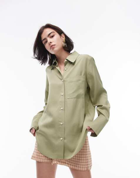Camisa caqui extragrande con botones en contraste de Topshop - view 1
