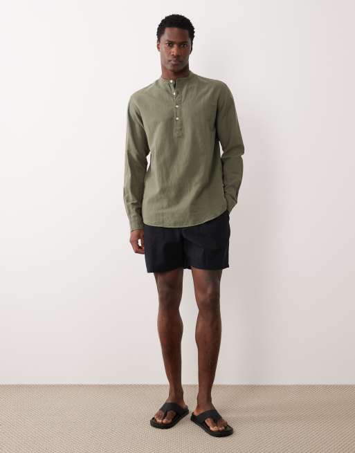 Camisa caqui sin cierres de mezcla de lino de Jack & Jones, 2 de 5