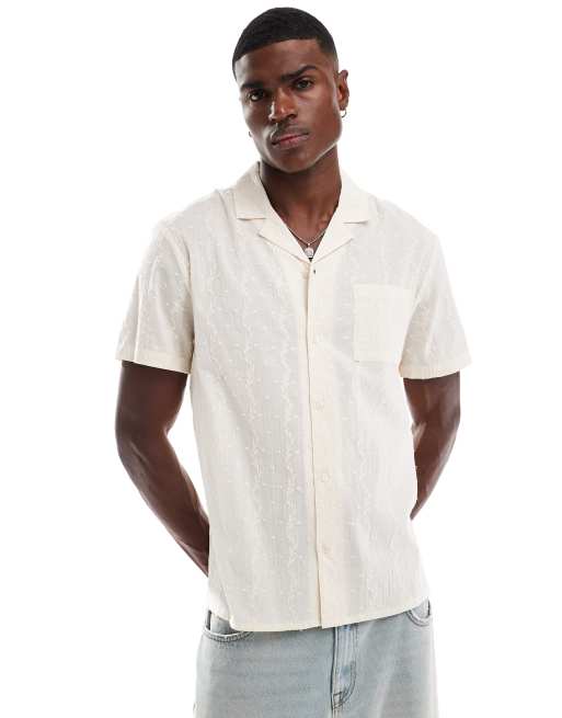 Camisa color arena a rayas cordadas con cuello de solapas de Another Influence