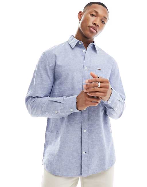 Camisa color arena de corte estándar de mezcla de lino de Tommy Jeans