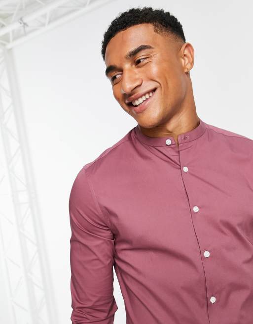Camisa color baya entallada con cuello mao de ASOS DESIGN