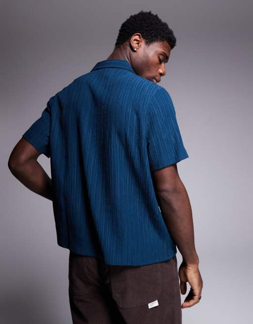 Camisa color cerceta con cuello de solapas de tejido texturizado de ASOS DESIGN, 3 de 4