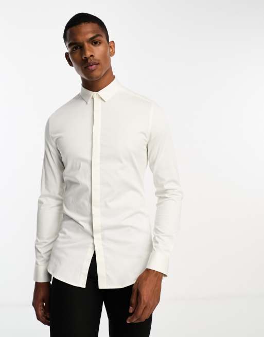 Camisa color champ n entallada de sat n premium de ASOS DESIGN