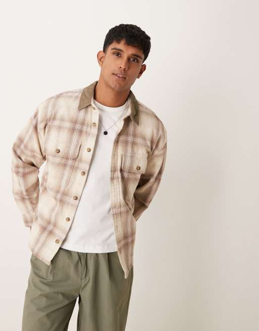Camisa color crema a cuadros de estilo worker de franela gruesa de Abercrombie Fitch