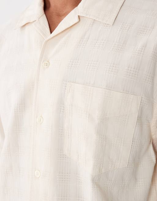 Camisa color crema a cuadros holgada de tejido texturizado de GANT, 3 de 5