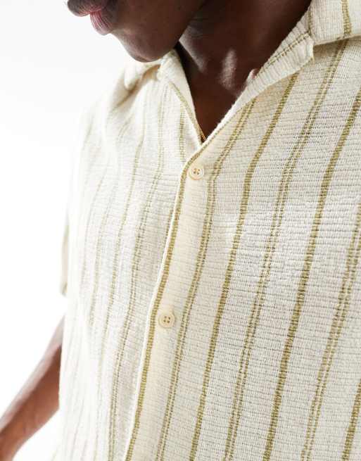 Camisa color crema a rayas verdes con cuello de solapas de Jack & Jones (parte de un conjunto), 3 de 4
