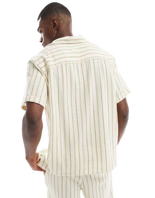 Camisa color crema a rayas verdes con cuello de solapas de Jack & Jones (parte de un conjunto), 4 de 4